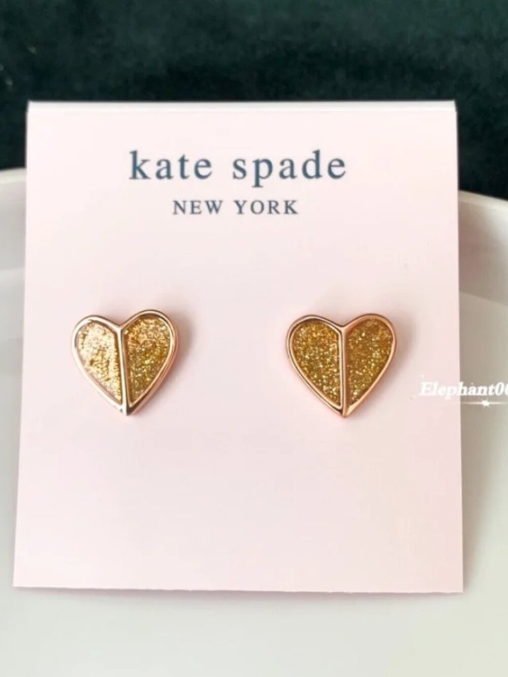 Kate Spade Gold Glitter Heart Stud Earrings Romantic Sparkle Earrings